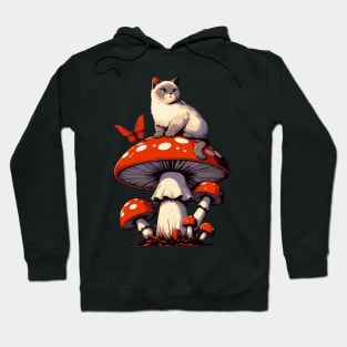 Funny Vintage White Cat in Mushroom Garden Hoodie